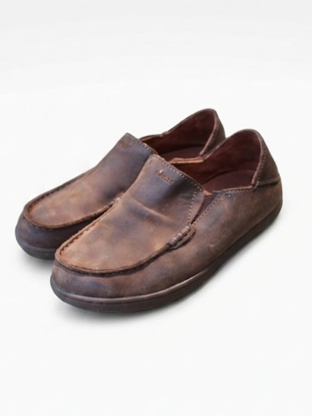 OluKai Moloa Boys Leather Slip On Loafers Dark Wood Brown Size US K1.5 / EUR 33.